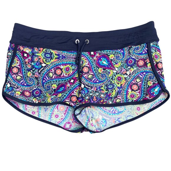 Athleta Baja Kata Paisley Swim Boy Shorts Sz L Beach Vacation Surf Activewear - Picture 1 of 12